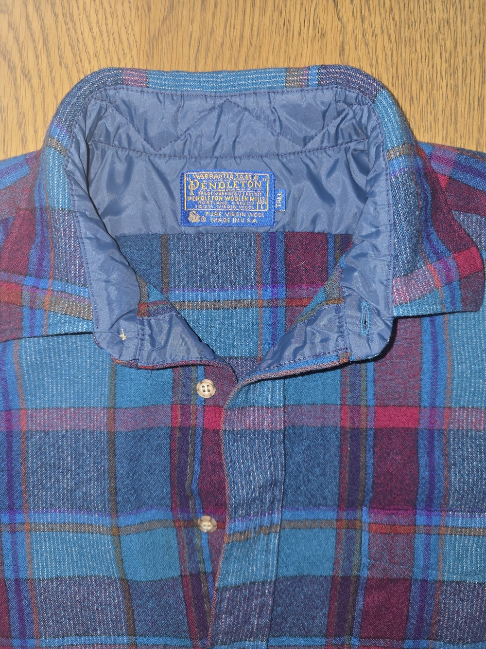 Pendleton Blue and Burgundy Plaid Wool Button-Down Shirt